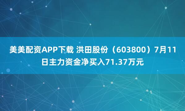美美配资APP下载 洪田股份（603800）7月11日主力资金净买入71.37万元