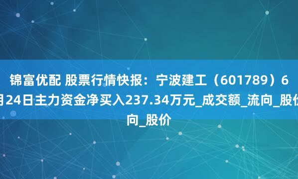 锦富优配 股票行情快报：宁波建工（601789）6月24日主力资金净买入237.34万元_成交额_流向_股价