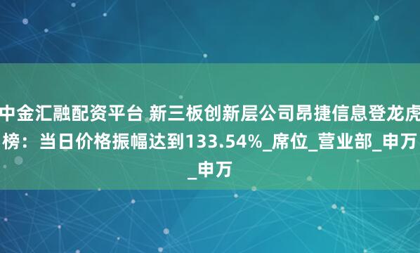 中金汇融配资平台 新三板创新层公司昂捷信息登龙虎榜：当日价格振幅达到133.54%_席位_营业部_申万